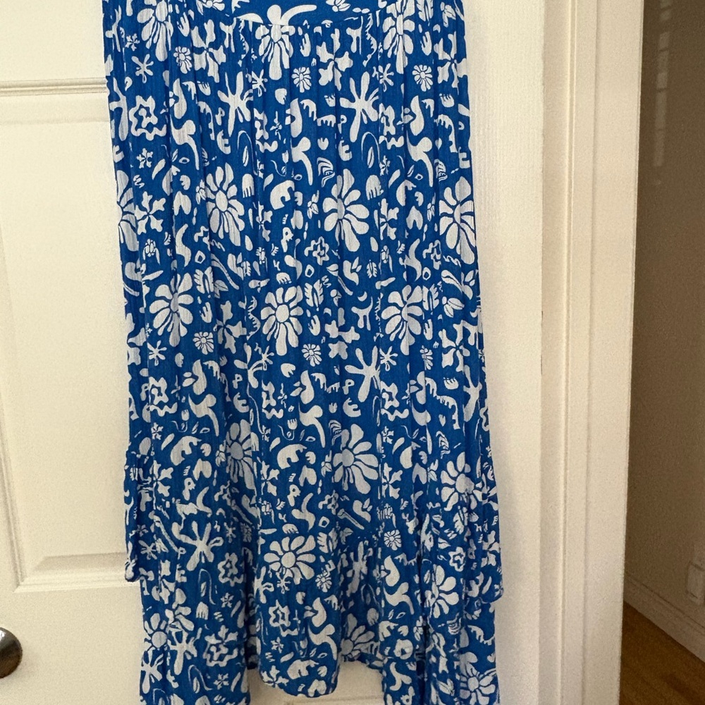 Women’s SO Life is Good Blue and White Floral Midi Skirt